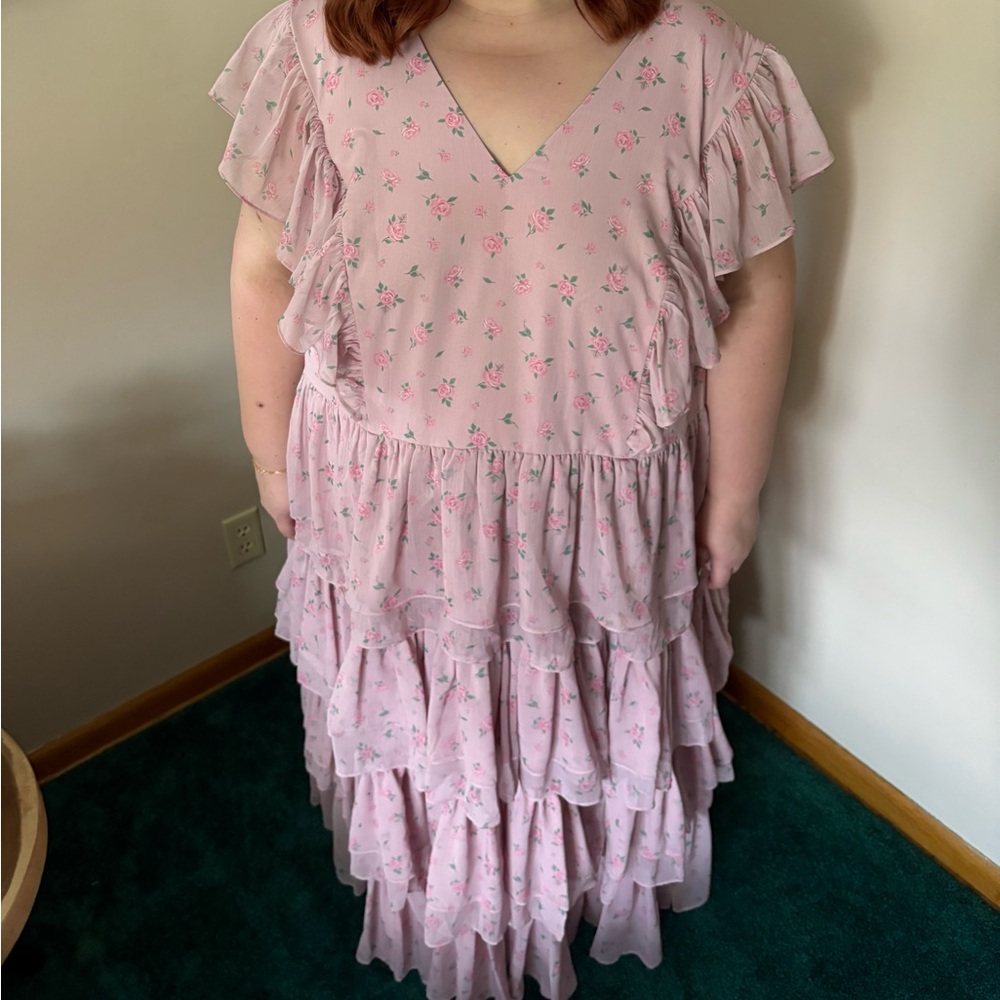 JessaKae Floral Pink Ruffle Maxi Dress